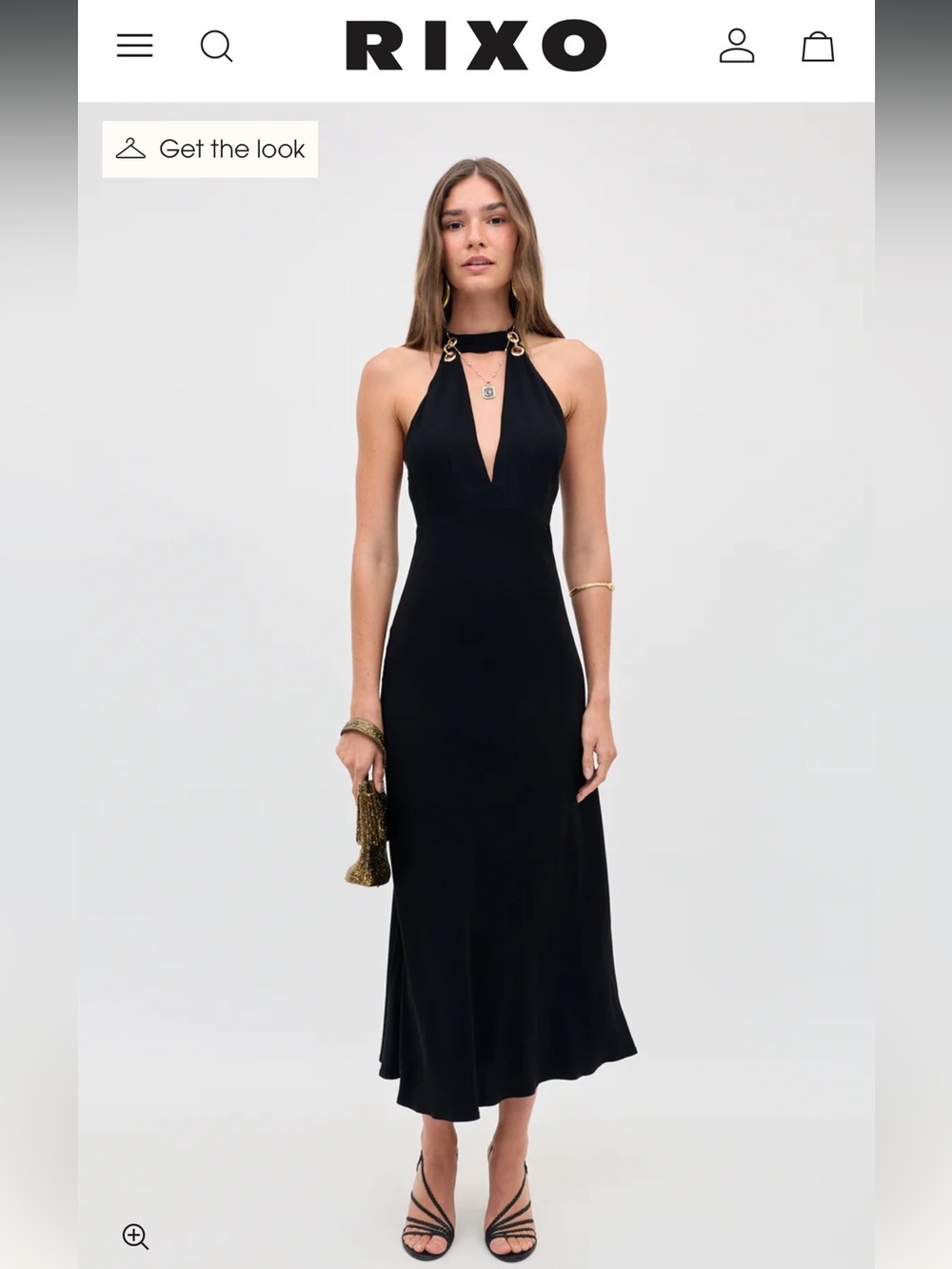 RIXO Black Halter Midi Slip Dress